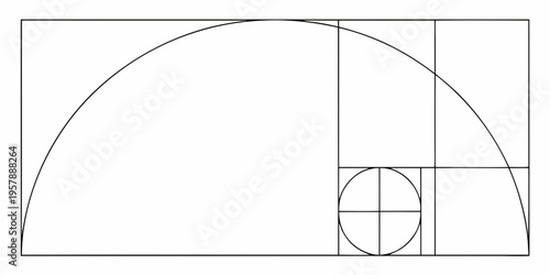 The golden ratio illustrated with a spiral and rectangular divisions