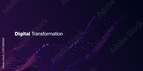 Abstract digital transformation background with flowing particle network design