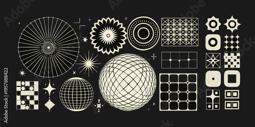 Geometric and radial patterns in a minimalist black and white composition