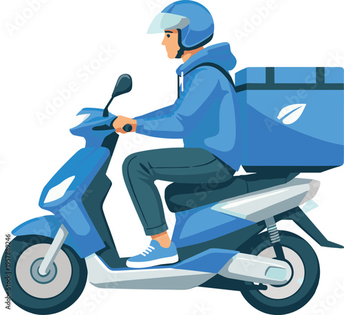 Delivery rider on scooter transporting package, courier service concept, fast shipping, urban logistics, food delivery, modern transportation illustration design