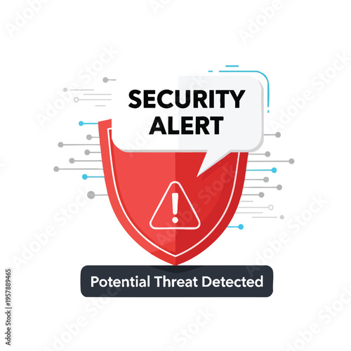 Red shield with exclamation mark inside, "Security Alert" and "Potential Threat Detected" text