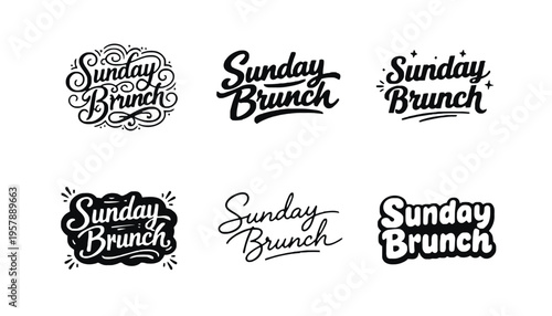 Sunday Brunch vector illustration set with various typography styles