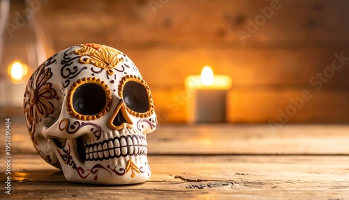 Wallpaper Mural Day of the Dead Sugar Skull with Candles. Torontodigital.ca