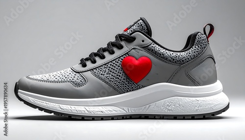 Wallpaper Mural Stylish Grey Sneaker with Red Heart Accent. Torontodigital.ca