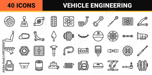 Automotive Engineering and Car Spare Parts Minimalist Monoline Geometric Line Art Grid for Mechanical Repair and Vehicle Maintenance