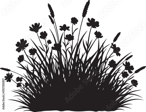 Black silhouette of wildflowers and grass vector