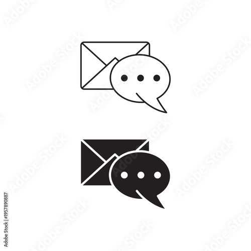 Editable Stroke and Fill Email Chat Icon Set, Message Envelope Communication Line and Glyph Vector Illustration