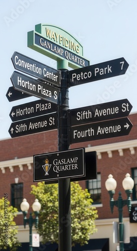 San Diego Gaslamp Quarter Street Signpost Directing to Attractions