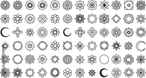 Collection of various islamic geometric patterns and shapes for design and decoration