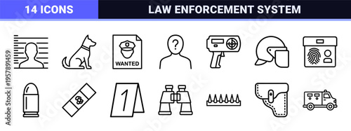 Law Enforcement and Criminal Justice Minimalist Monoline Geometric Line Art for Legal Security and Public Safety Interface Design