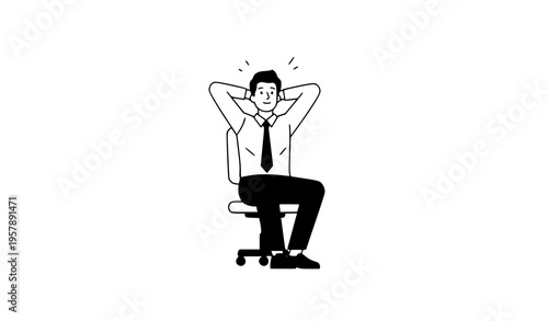 Minimal young male employee retirement concept vector relaxed business character isolated on white background