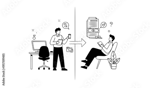 Young employee early retirement concept vector illustration business and lifestyle transition isolated on white background