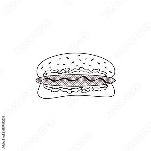 Hot dog doodle icon. Hot dog doodle icon. Hot dog hand drawn outline. Hot dog hand drawn sign for element design. Vector illustration.