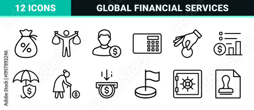 Personal Finance and Banking Outline Icons, Minimalist Monoline Aesthetic for Fintech Apps and Financial Services Web Interfaces
