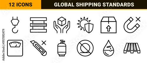 International Shipping and Cargo Handling Packaging Instructions Minimalist Monoline Geometric Line Art for Industrial Logistics Safety