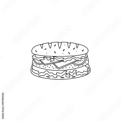 Baguette doodle icon. Baguette doodle icon. Baguette hand drawn outline. Baguette hand drawn sign. Baguette doodle icon for element design. Vector illustration.