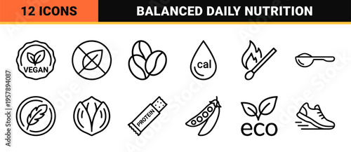Healthy Nutrition and Balanced Dieting Geometric Line Art, Minimalist Monoline Symbols for Wellness and Fitness Tracking Apps