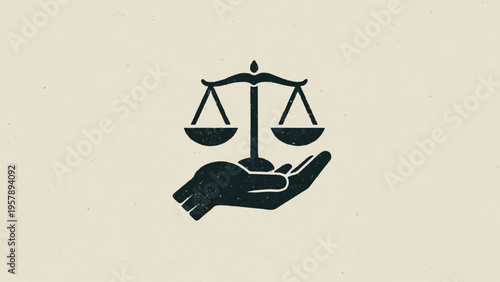 Vector illustration of hand holding balance scales icon