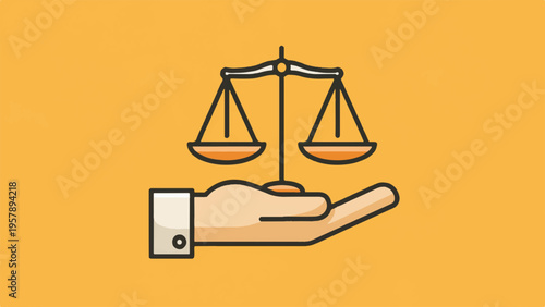 Vector illustration of hand holding balance scales icon