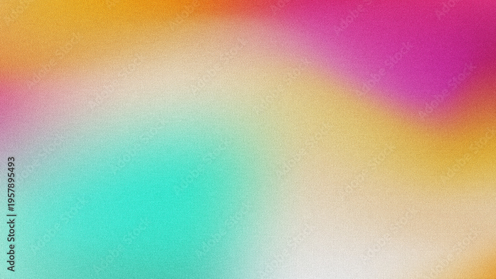 Fototapeta premium A soft, colorful gradient abstract background with fine-grained noise texture, blending warm gold, magenta, and cool mint tones.