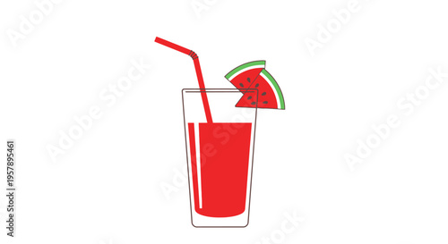 Watermelon juice in a glass with straw and slices illustration