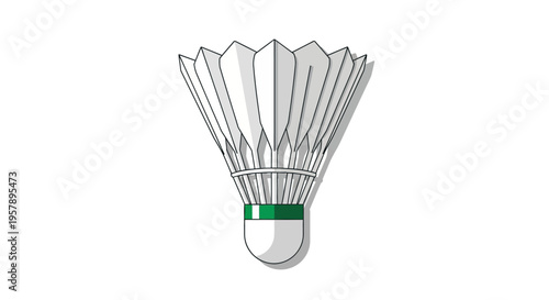 White badminton shuttlecock with green band isolated on clean background