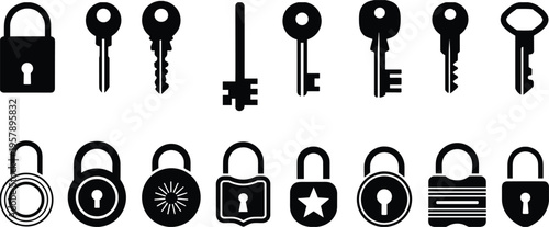 Minimalist black set of human figures and household on white background black human figures standing