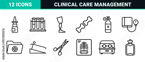 Medical Healthcare Accessibility Outline Symbols Featuring Minimalist Geometric Line Art for Clinical Diagnostics and Patient Care Signage