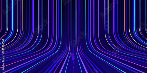 Abstract digital tunnel with vibrant neon lines converging into the distance