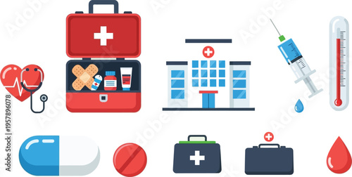 Simple vector medical icon set with flat design symbols for web and technology use  World Health Day