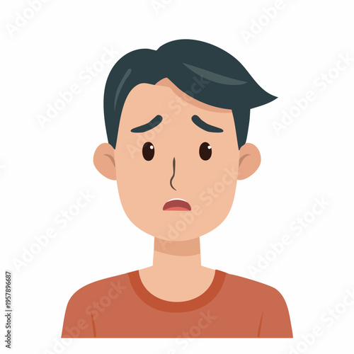 Worried young man with concerned expression on white background
