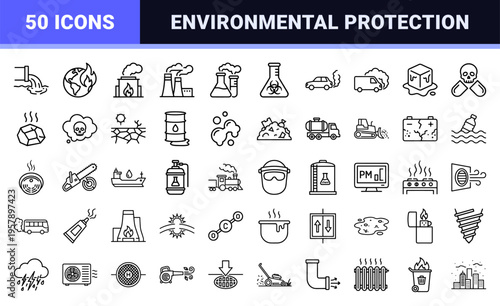 Minimalist monoline geometric line art representing air pollution, industrial emissions, and environmental toxicity for ecological data visualization.