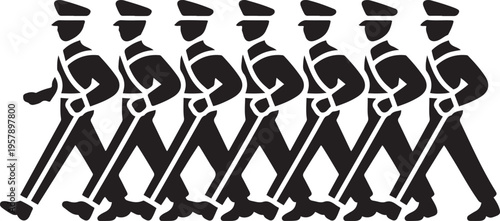 soldiers during a military parade. black icon drawing vector