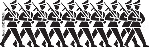 soldiers during a military parade. black icon drawing vector