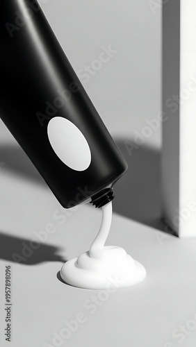 cream being squeezed out of black tube