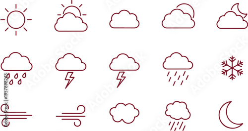 Collection of icons representing various weather conditions and moon phases