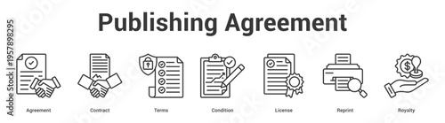 Publishing Agreement web banner icon set vector illustration concept for business with icon of Agreement, Contract, Terms, Condition, Licen.