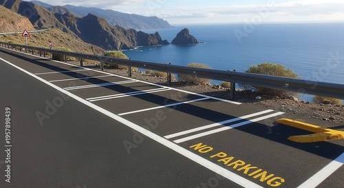 Scenic Coastal Highway Scenic View With No Parking Signs Prominent Landscape