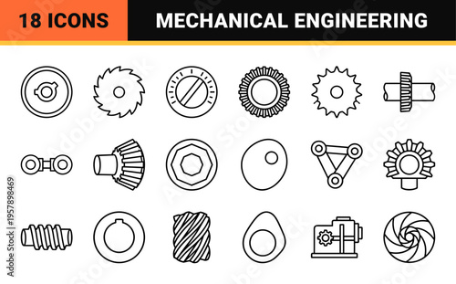 Industrial Mechanical Engineering Cogwheels and Gears Minimalist Monoline Geometric Line Art for Technical Diagrams and Hardware Design