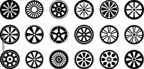 Black and white circular geometric patterns with radial symmetry and varying line densities black background