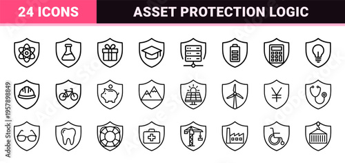 General Insurance and Data Privacy Protection Minimalist Monoline Geometric Line Art Symbols for Digital Security and Corporate Risk Management