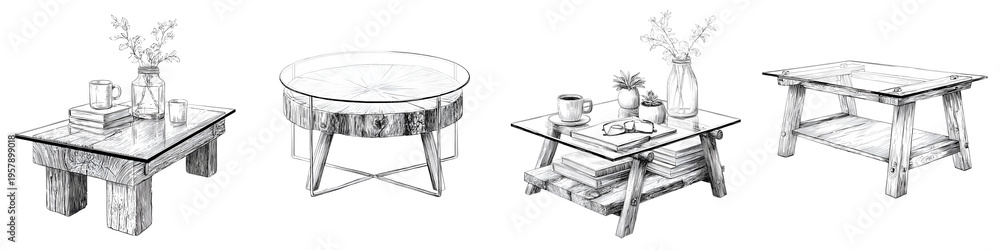 Obraz premium Hand-Drawn Coffee Tables: Rustic and Modern Design Sketches