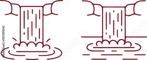 Two illustrations of water fountains with different spray patterns and basin designs