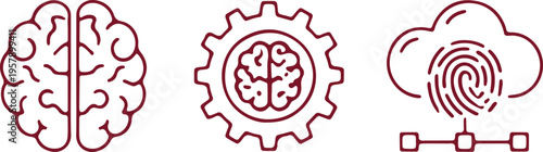 Integration of brain, technology, and cloud security concepts in icons