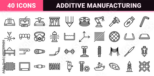 Minimalist Monoline Geometric Line Art Representing Additive Manufacturing Tech and Advanced 3D Printing Prototyping Workflows