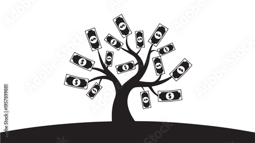 Money Tree Growing Dollars Isolated on White For Financial Concepts