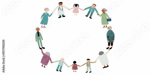 Diverse group of people holding hands in a circular formation