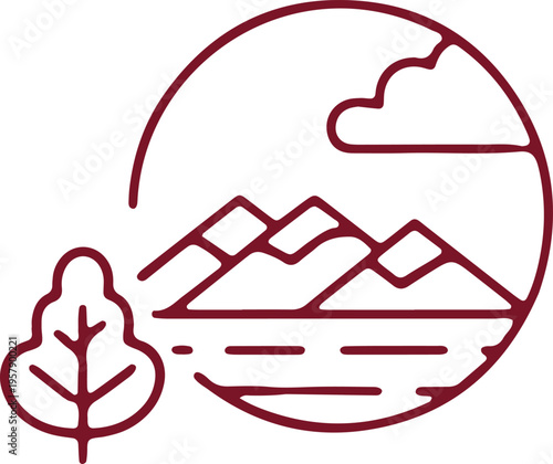 Serene landscape with mountains, clouds, and a lone leaf symbolizing nature