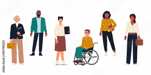 Diverse group of professionals standing and interacting in a modern setting