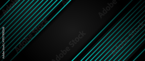 Abstract dark grey gradient background with sleek diagonal turquoise and black layered lines on the right side, modern corporate banner and digital poster design